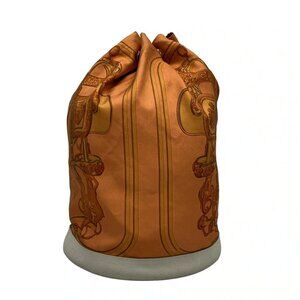 Auth HERMES Soie-Cool 22 Orange Brown Light gray Silk Evercolor Square Q